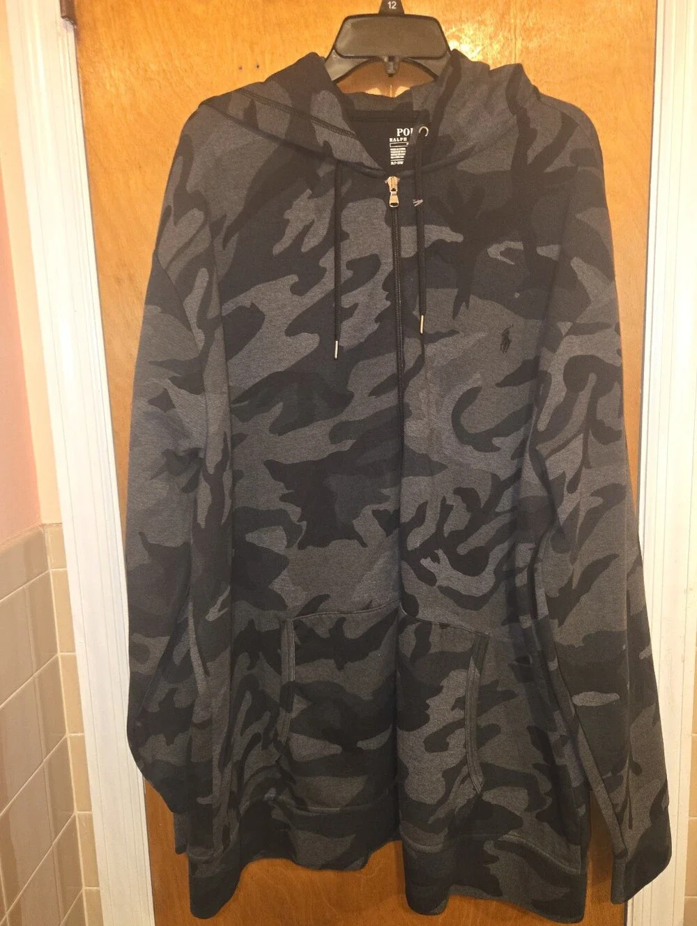 NWOT Polo by Ralph Lauren Men's Black & Gray Camo Zip-Up Hoodie